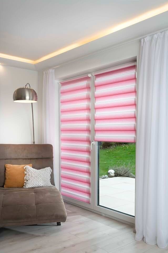 K-Home® Klemmfix Doppelrollo Madrid ohne Bohren Farbverlauf Pink B45 x H150 cm