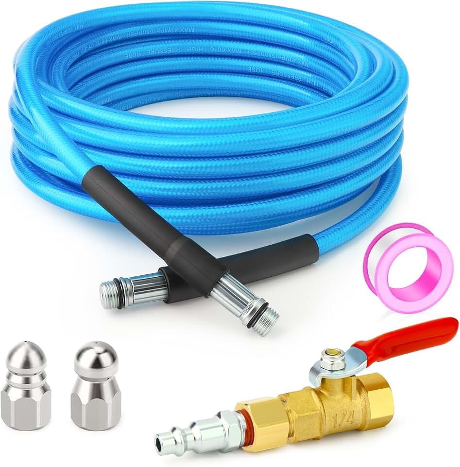 GASHER 23feet Home Dryer Vent Duct Cleaning Kit, 2 Jetter Nozzle, 1/4" NPT Ball Valve, 1/4" NPT Air Plug, 1/4"NPT Reducer Adapter