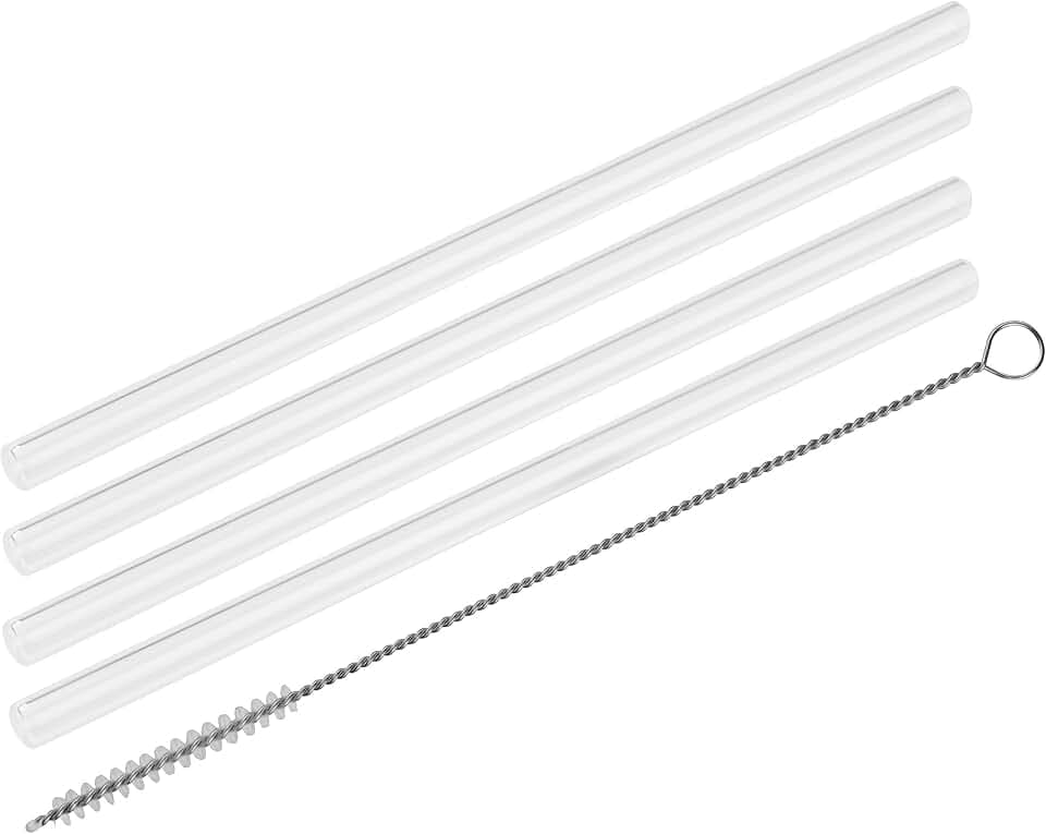 Fackelmann Glas Trinkhalme Ø5 mm mit Reinigungsbürsten Rio Party, wiederverwendbare Strohhalme für jeden Anlass, umweltfreundliche Trinkröhrchen (Farbe: Transparent), Menge: 4 Halme + 1 Bürste