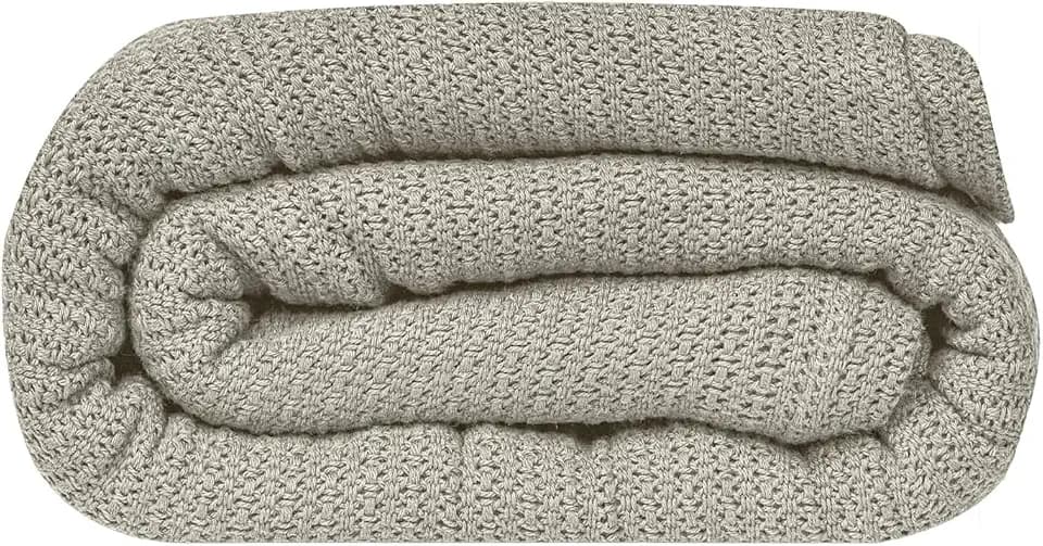 Linteum 100% Cotton Open-Cell Leno Weave Blanket — Breathable All Season — Twin 66x90 — Oatmeal