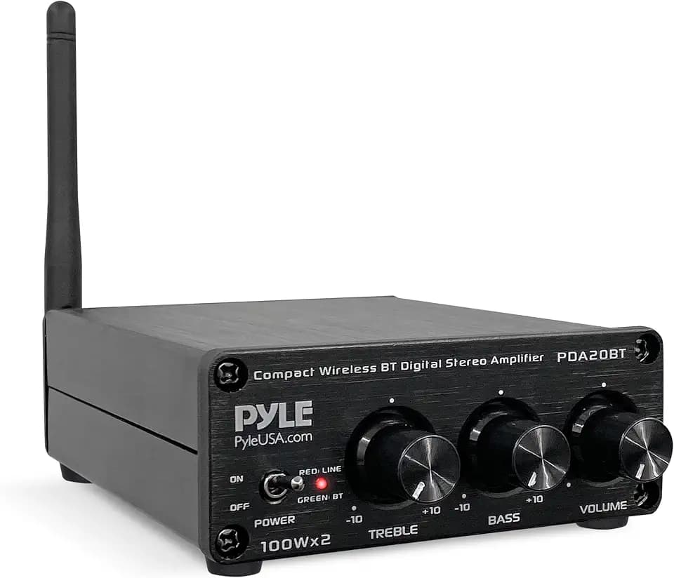 Pyle 2x100W Bluetooth HiFi Mini Audio Amplifier - Class D Stereo Receiver - Aluminum Diecast - for Desktop/PC - Wireless Streaming - Headphone Jack - PDA20BT