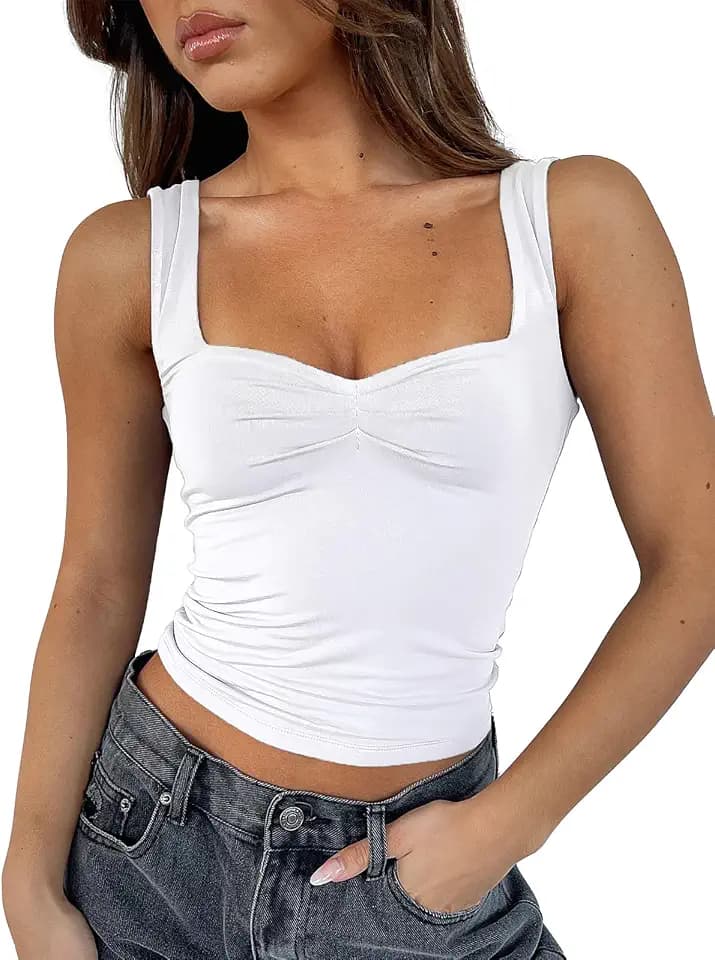 ForeFair Women Sleeveless Sexy Backless Going Out Crop Top Y2K Strappy Ruched Tank Top Summer Tight Slim Fit Cute Tops