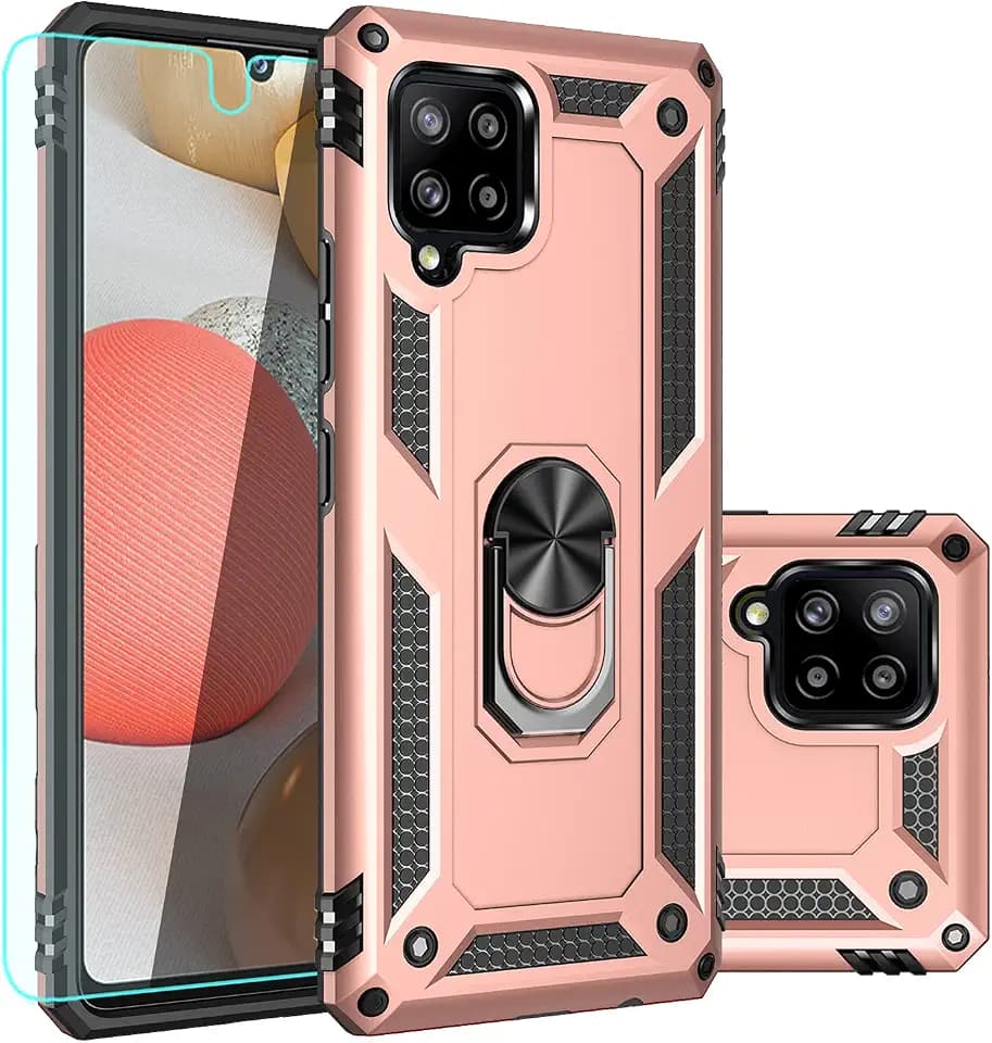 for Galaxy A42 5G Case,with Screen Protector,[Military Grade] 16ft. Drop Tested Cover with Magnetic Kickstand Car Mount Protective Case for Galaxy A42 5G, Rose Gold