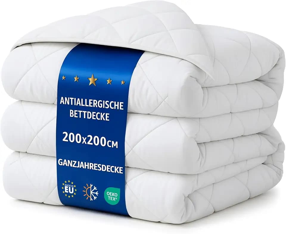 Bettdecke 200x200 Ganzjahresbettdecke – Weiche atmungsaktive Steppbettdecke für Allergiker, kuschelige Decke mit Füllung, Oeko-Tex Zertifiziert, Weiß