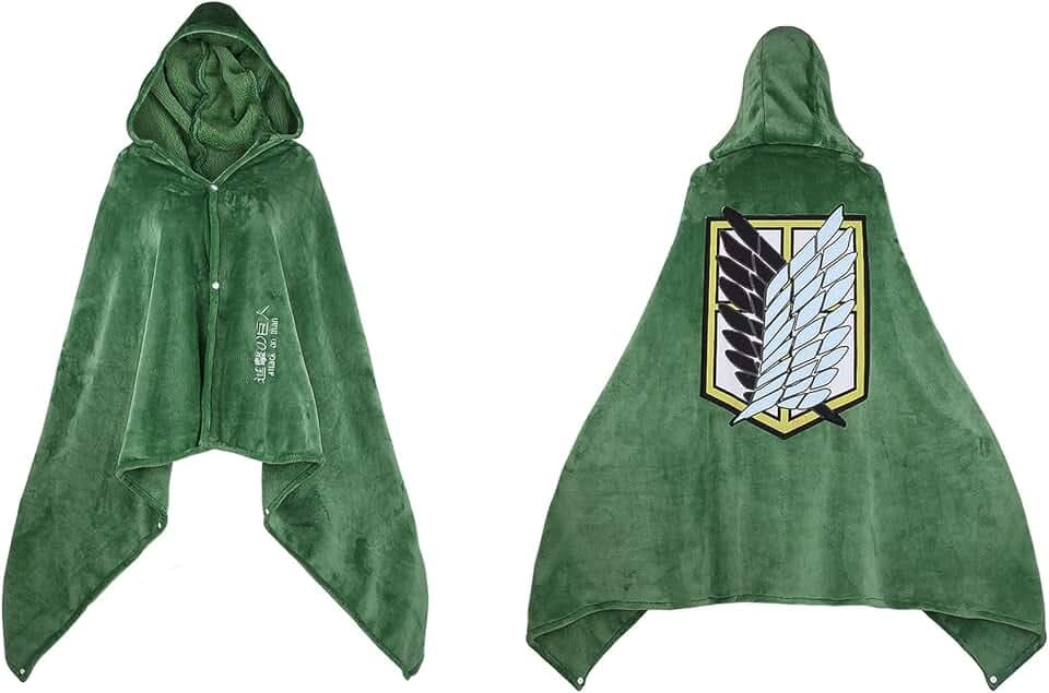 SINSEN AOT Cosplay Umhang Anime Levi Hoodie Tragbare Decke Grün Flanell Umhang Umfrage Corps Kostüm für Party Halloween Karneval