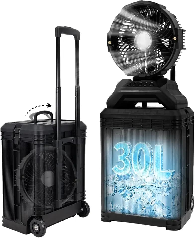 Portable Misting Fan, 30L Water Tank Rolling Outside Mist Fan, Black