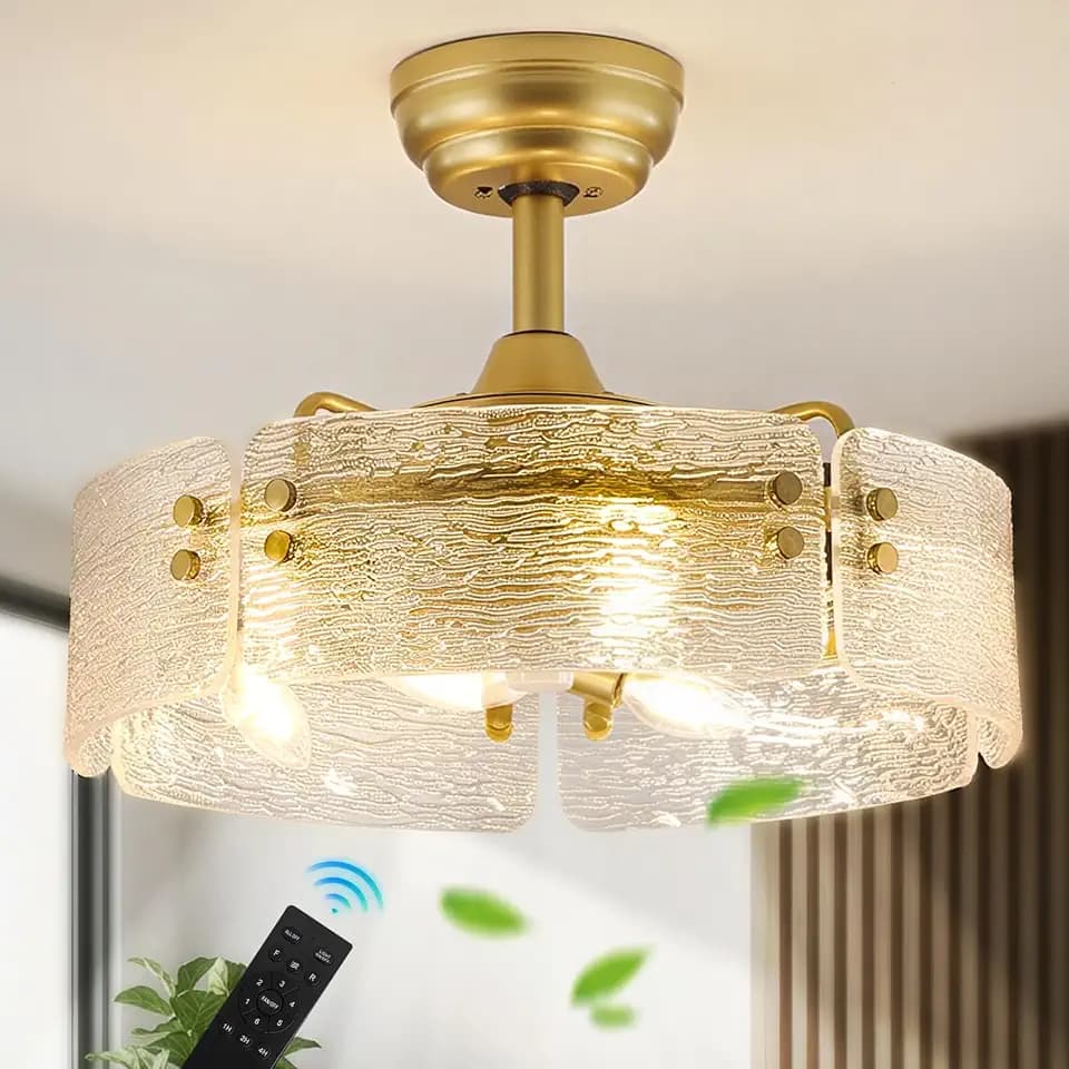 Gold Ceiling Fan with Light – Semi-Flush Mount Chandelier Fan, Quiet 3-Speed Motor, Reversible Blades,Modern Fandelier for Bedroom, Living Room, Dining Room, Office