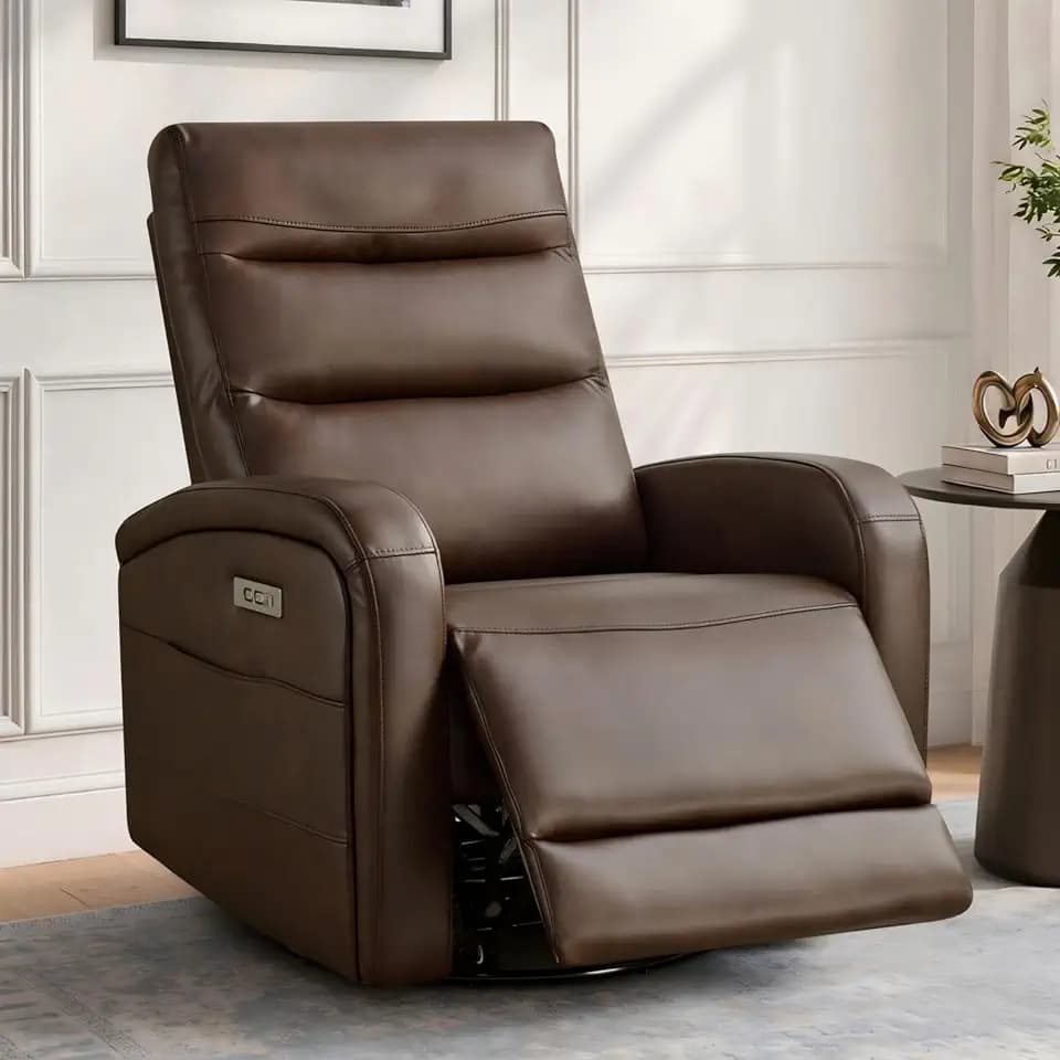 KISLOT Power Swivel Recliner Chair, Faux Leather Recliner 270° Rotation Modern Nursery Glider, Ergonomic Armrest & Side Storage Pocket, Comfortable Armchair for Living Room Bedroom & Nursery
