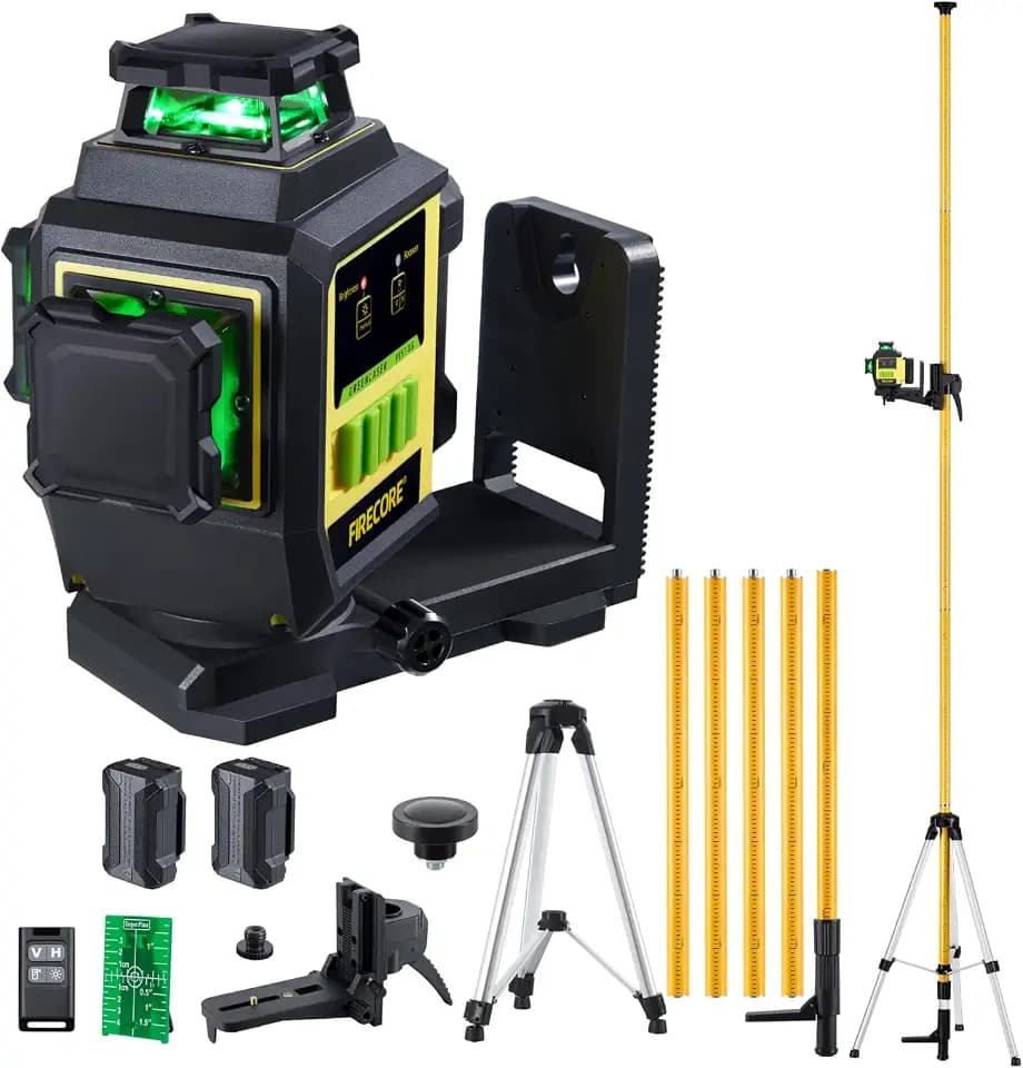 Firecore 3x360 Self-Leveling Green Laser Level with 12ft Laser Level Pole