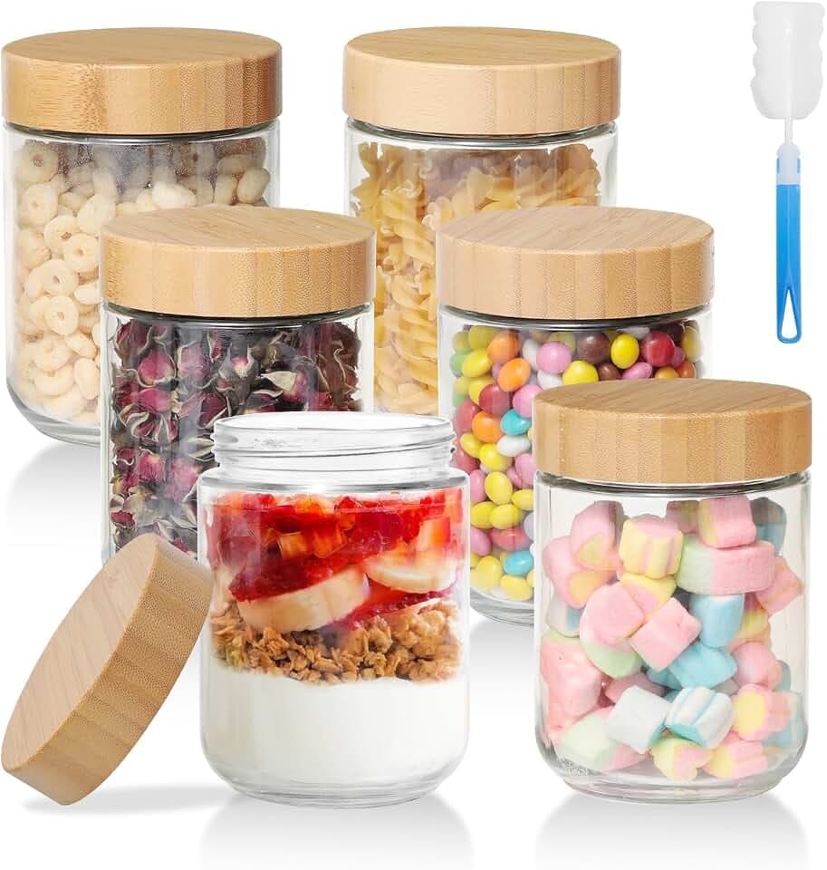 Romon Einmachgläser mit Schraubdeckel, 6 Stück 480ml Meal Prep Overnight Oats Gläser mit Deckel Wiederverwendbare Joghurtgläser Meal Prep Boxen Schraubverschluss Luftdichte Marmelade Vorratsgläser