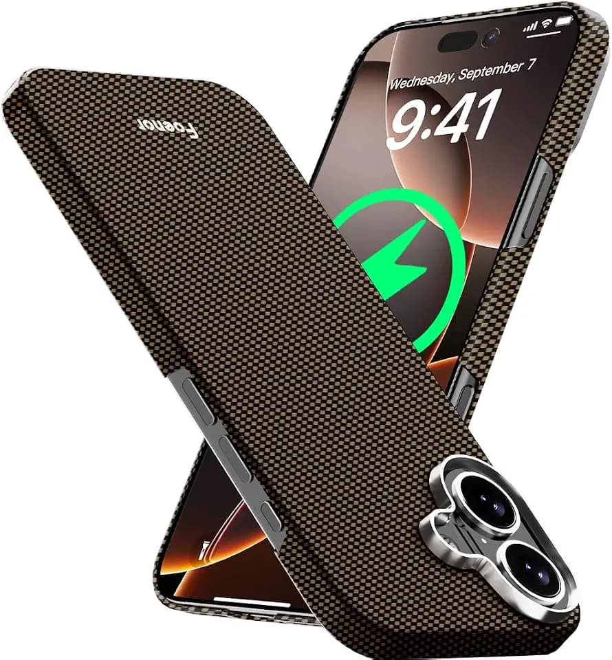 Aramid Fiber for iPhone 17, Compatible with MagSafe, Ultra Thin & Lightweight Case for iPhone 17, Kevlar Aramid Fiber with Ultra-Slim Caseless Feel (Plain/BlackGold)