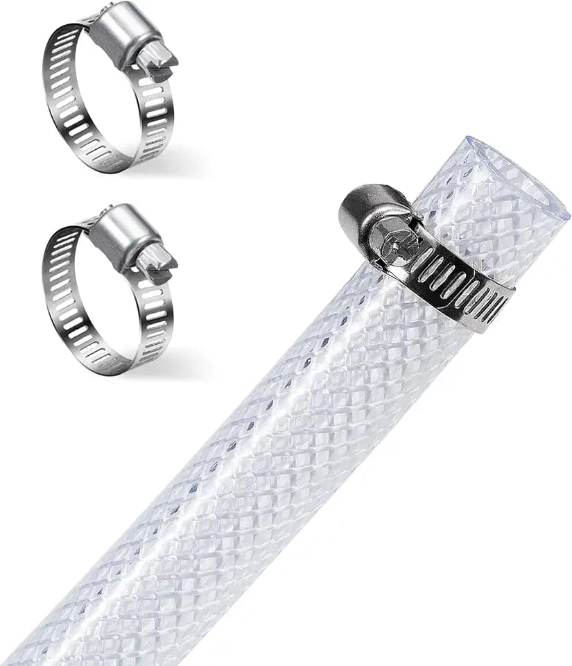DAVCO 1/4" ID × 25ft Heavy Duty Braided Clear Plastic Vinyl Tubing & Clamp