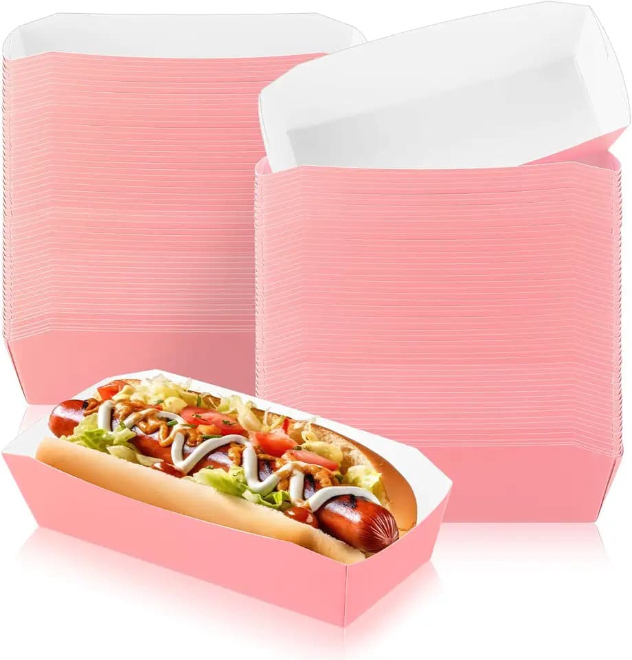 Yeaqee 100 Pcs 7" Paper Hot Dog Trays Disposable Food Nacho Boats