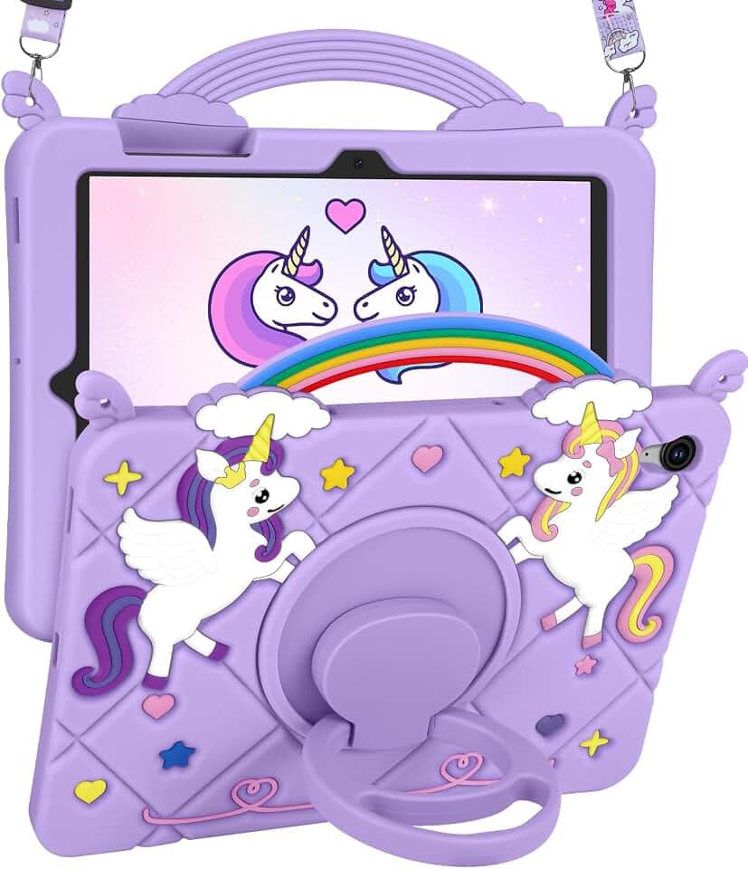 Uppuppy for Samsung Galaxy Tab S10 FE/S9 FE Case- Cute Girls Kawaii Cover Girly 3D Cartoon Teen with Rotating Stand & Strap Purple Soft Silicone for Tab S10FE/S9FE 5G 10.9 Inch Tablet Cases