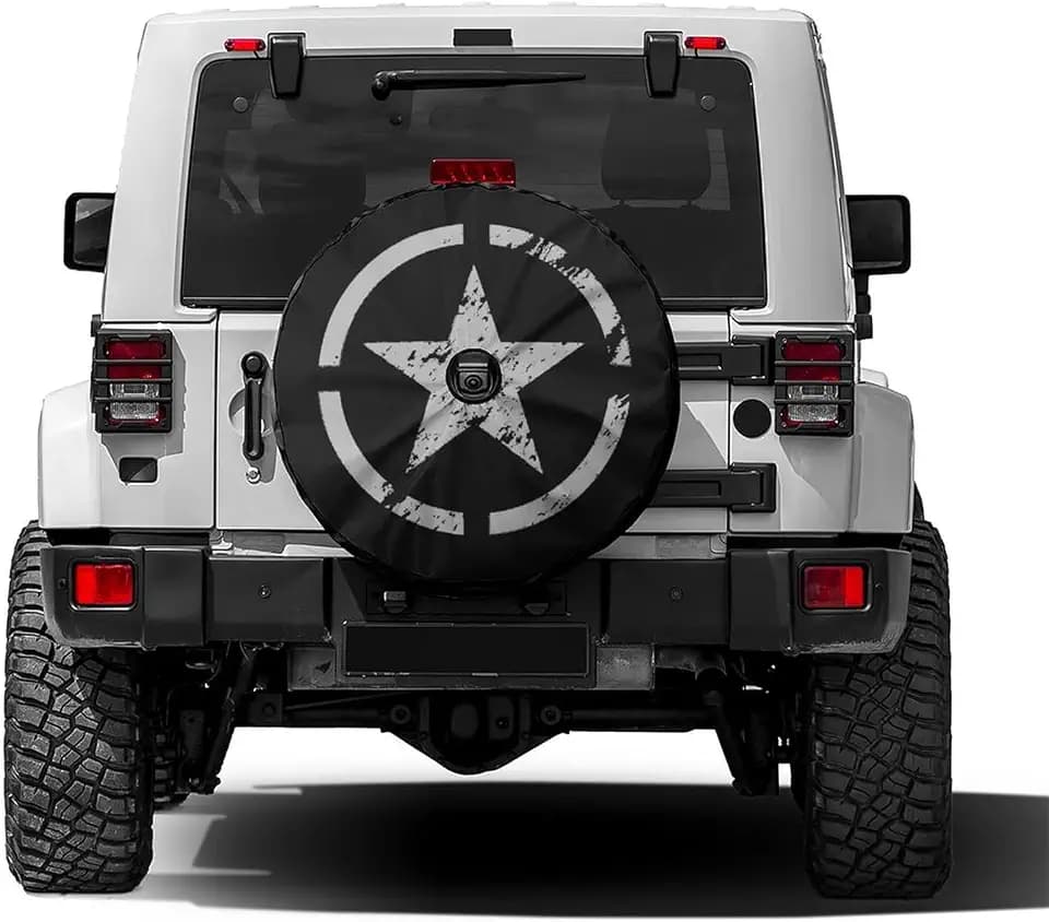 Dujiea Military Tactical Star Spare Tire Cover with Backup Camera Hole, Universal Wheel Tire Cover Tire Protectors for Trailer Rv SUV Truck Camper and Many Vehicle 15inch