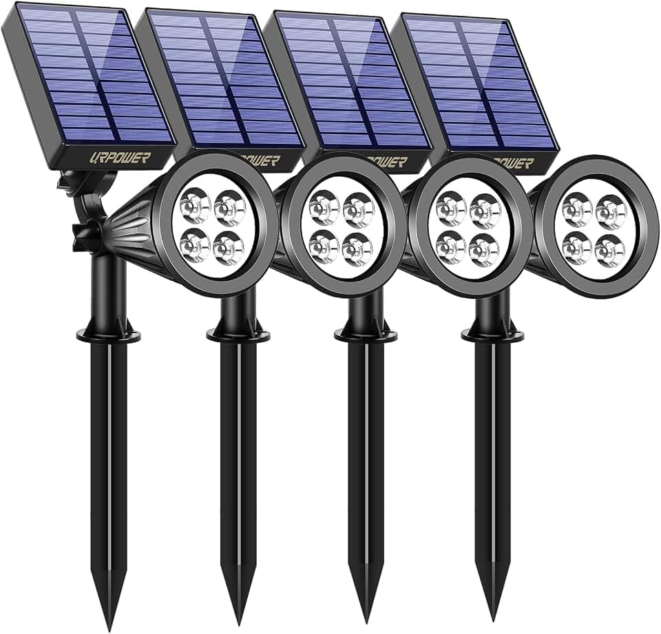 URPOWER Solar Spot Lights Outdoor Adjustable Spotlights, 4 Pack Cool White