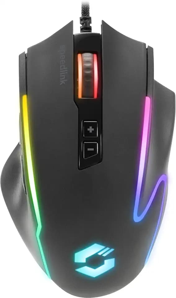 Speedlink DECUS NX - RGB Gaming Maus mit Kabel, bis 12800dpi, Programmierbar, Dauerfeuer Taste, USB kabelgebunden ummantelt, 1000Hz Pollingrate, schwarz