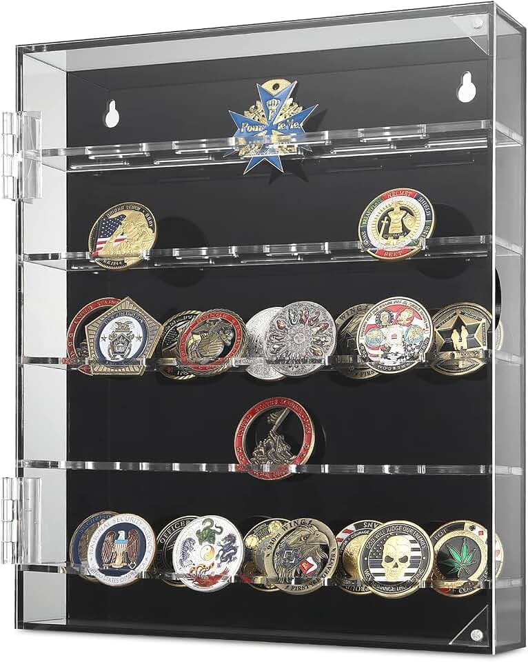 Militärische Herausforderung Münzvitrine, Acryl-Münzhalter, transparenter Münzständer für Sammler, Wandhalterung, Münzregal, Münzbox, passend für Medaillen, Abzeichen