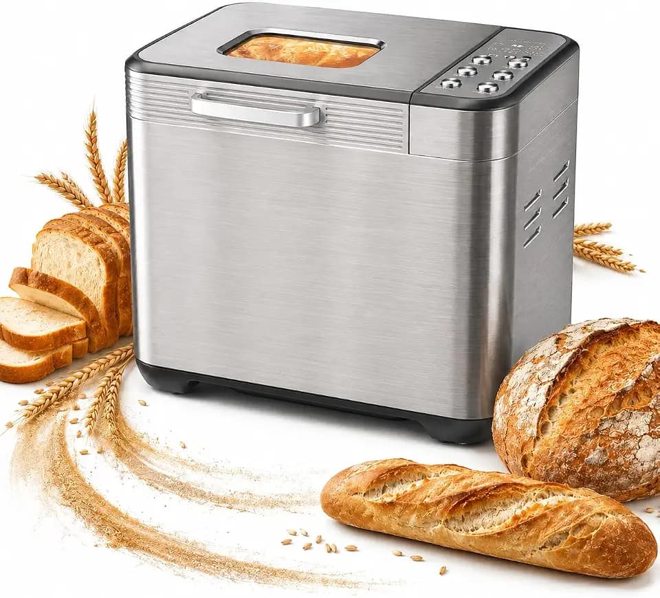 HealSmart 21 in 1 Bread Maker, 650W, 2 LB, 3 Loaf Sizes, Stainless Steel