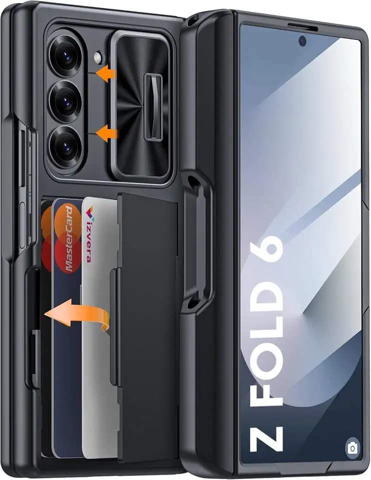Vizvera for Samsung Galaxy Z Fold 6 Case Wallet, RFID Cards Holder [S Pen Holder] [Camera Cover] Shockproof Silicone Protective Phone Case for Z Fold 6 2024-Black