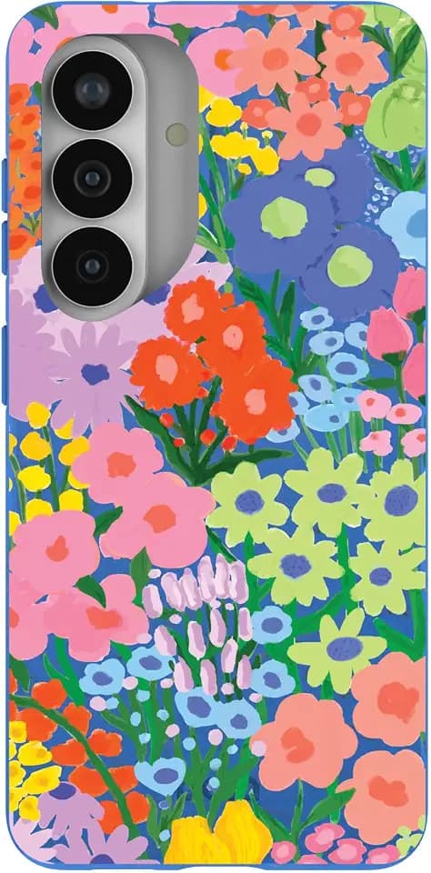 Pela | Phone Case Compatible with Samsung S26 | MagSafe Included | Cute Eco Friendly | Made with Plants | Electric Blue Painted Garden