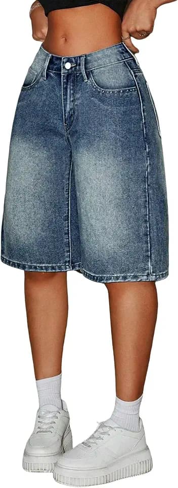 Girls Jean Shorts Baggy Wide Leg Cute Y2K Retro Washed Denim Shorts for Teen Girl Trendy Distressed Streetwear 12-16Y