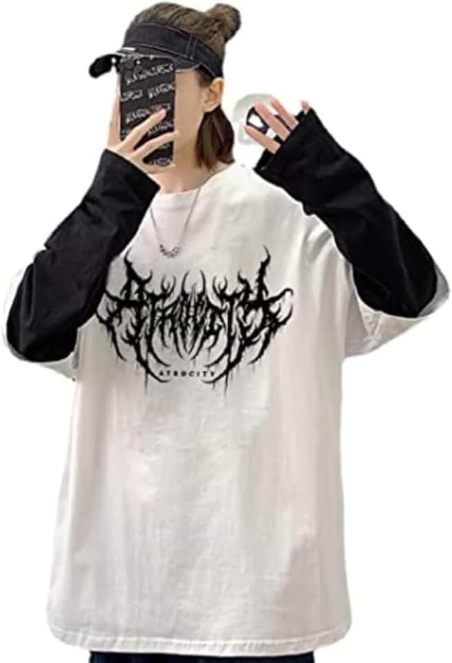 Goth Shirt Fake Two Piece Alternative Clothing Retro Baggy Long-Sleeved Top Garbage T-Shirts