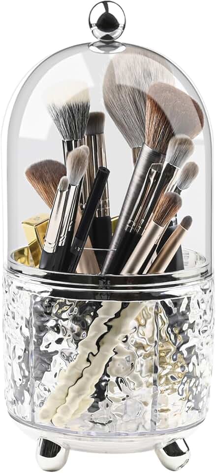 360 Rotating Makeup Brush Holder with Lid, Clear