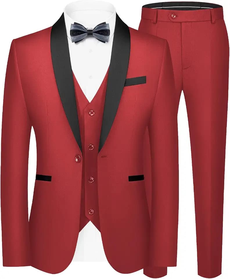 WEEN CHARM Mens Suit Slim Fit Tuxedo 3 Piece One Button Shawl Lapel Blazer Jacket Vest Pants Set for Prom Party