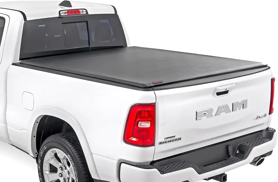 Rough Country Soft Roll Up Truck Bed Tonneau Cover for Ram 1500 (2019-2026) TRX (2021-2024) - Fits 6'4 Bed, Weatherproof Bed Cover