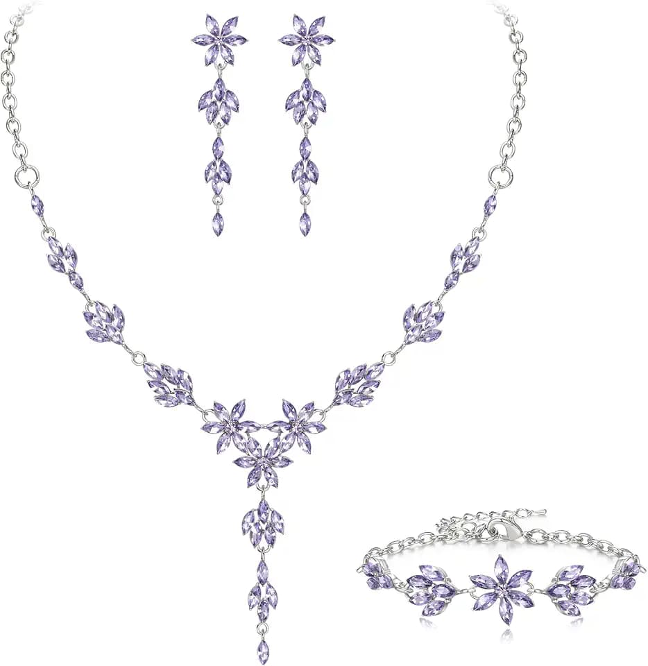 EVER FAITH Crystal Flower Wedding Prom Jewelry Set for Bride Bridesmaid
