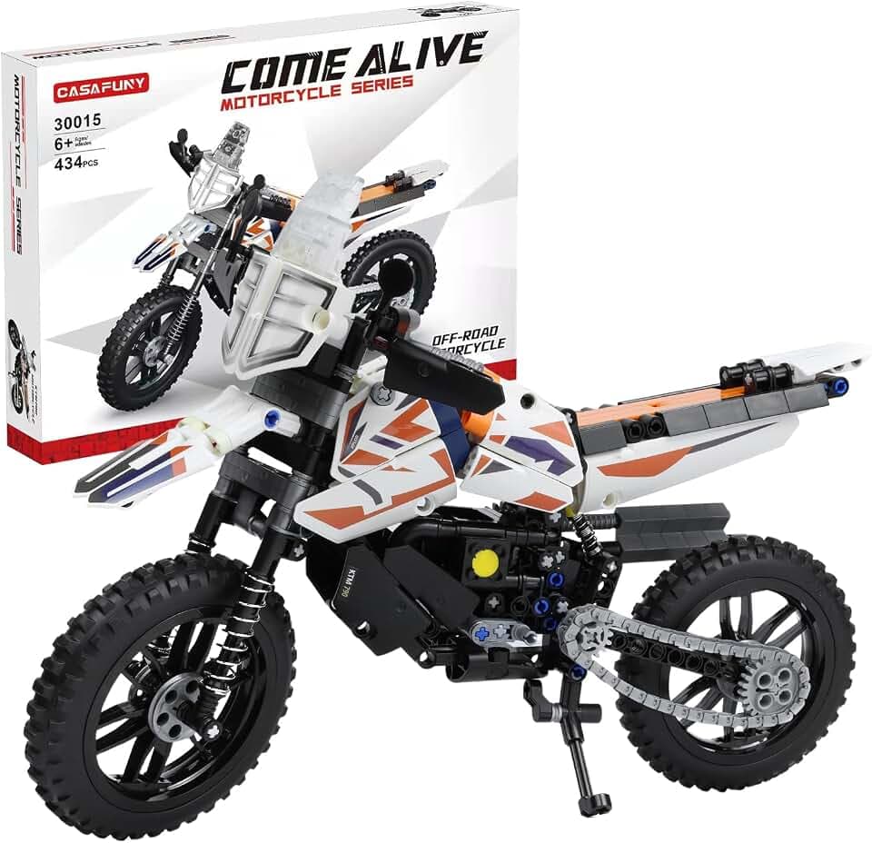 CASAFUNY Motorrad Kompatibel mit Lego Technic, 1:8 City Auto Spielzeug 434-teiliges Modell mit Rotierende Reifen Aufkleber, Geburtstag Geschenk für Jungen und Mädchen ab 8 9 10 11 12 Jahren, Weiß