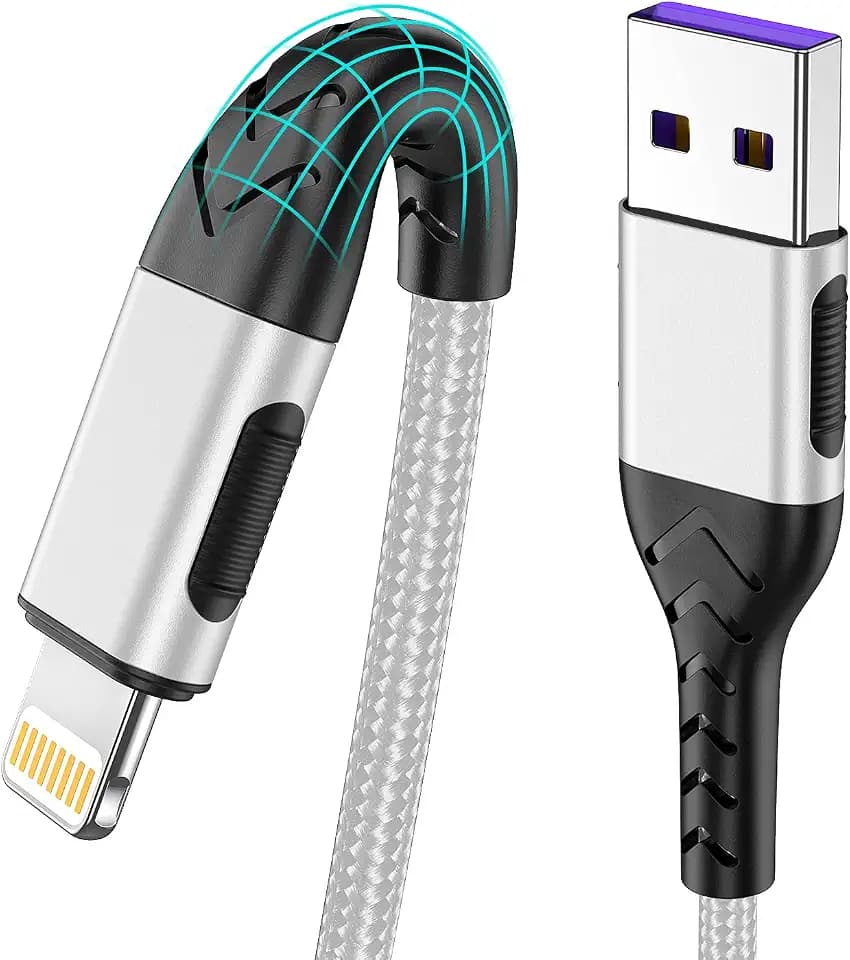 Durcord Compatible with iPhone Charger,3Pack 10FT USB A Cable for Phone Charger Cable, Fast Phone Charging Cord Compatible with Phone Xs Max/XS/XR/X/8/7/6S/6/Plus/SE/Pad(Bright Silver)