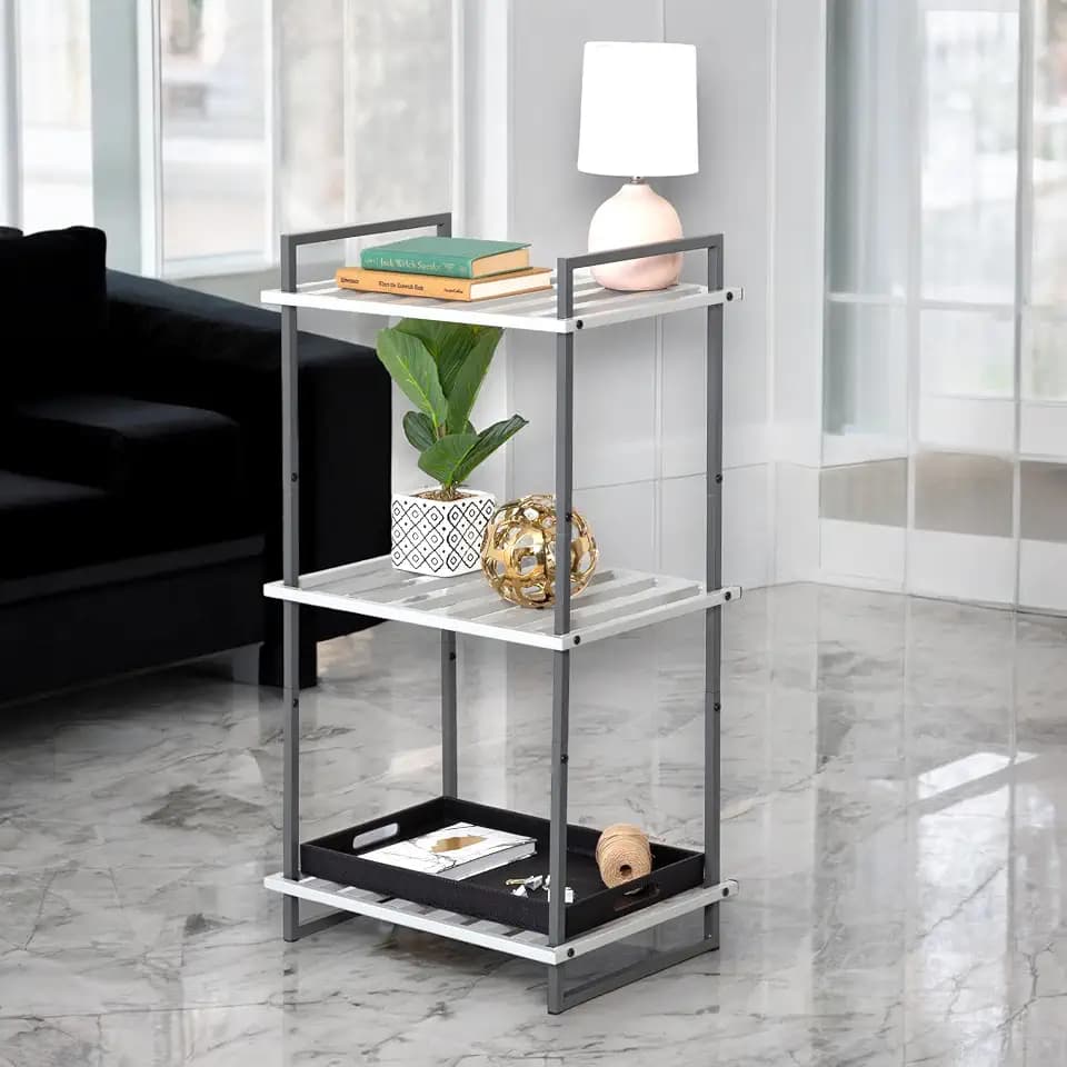 Honey-Can-Do 3-Tier Bookshelf, Book Shelf, Industrial Bookcase, with Steel Frame, for Living Room, Home Office, Bedroom, Gray and White