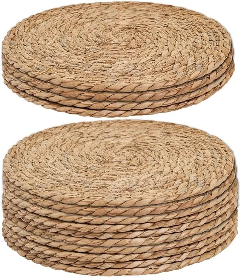 Handmade Heat Resistant 13" Round Woven Placemats Set of 8, Wicker Boho No Chemical Natural Water Hyacinth Place Mats, Farmhouse Table Mats for Kitchen Dining Table,Home Decorations,Wedding