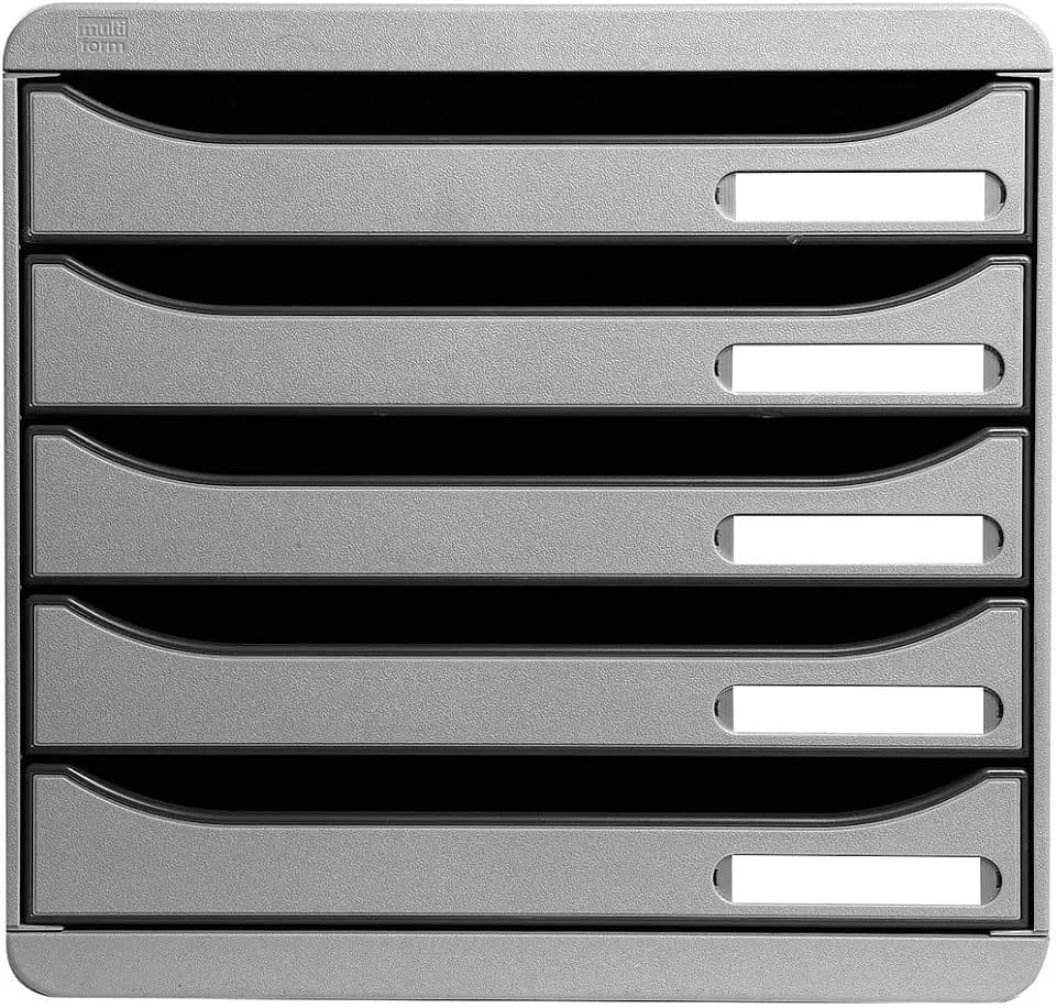 Exacompta 309740D Premium Ablagebox mit 5 Schubladen für DIN A4+ Dokumente. Stapelbare Schubladenbox mit hoher Kapazität für mehr Platz auf dem Schreibtisch Big Box Plus Office Lichtgrau
