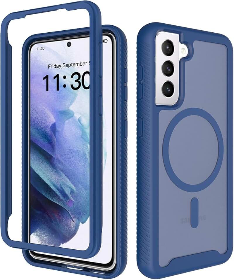for Samsung Galaxy S21 Case Magnetic, Compatible with Magsafe 6.2-Inch Slim Fit 360 Heavy Duty Protector Wireless Charging Shockproof Anti-Slip TPU and PC Full Protective Phone Cover, Blue