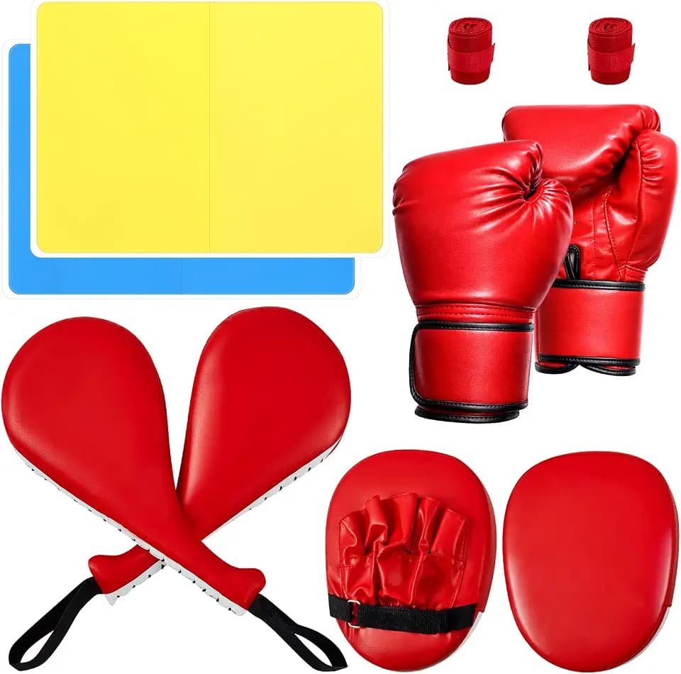 Poen 10 Pcs Taekwondo Kick Pad Set with Rebreakable Boards, Training Equipment with Kick Pads, Punching Mitts, Wrist Wraps, Boxing Gloves for Karate Kickboxing MMA Training Gear Gift Supplies