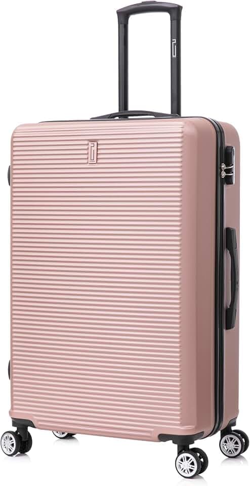 CELIMS - Großer Reisekoffer Weiß, Hartschale mit 4 Rollen, leicht, Aufgabegepäck 23 kg, 75 cm | Integriertes Schloss | ABS | Großer Koffer mit 4 Rollen 75 cm | Koffer Roségold