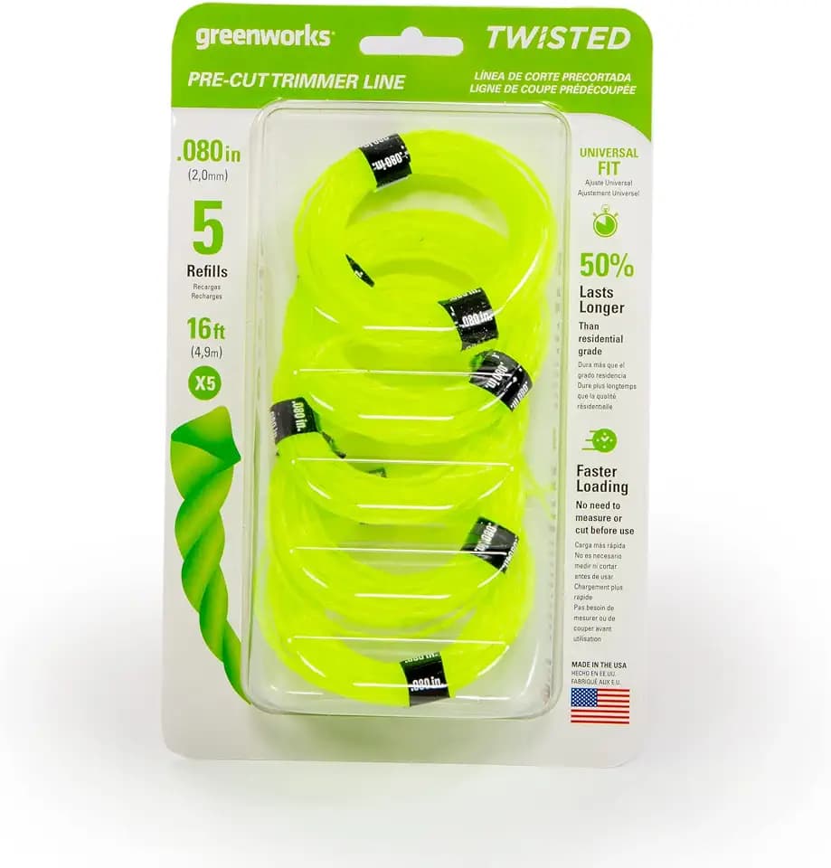 Greenworks 0.080" 5-Pack Pre-Cut Twisted String Trimmer Line