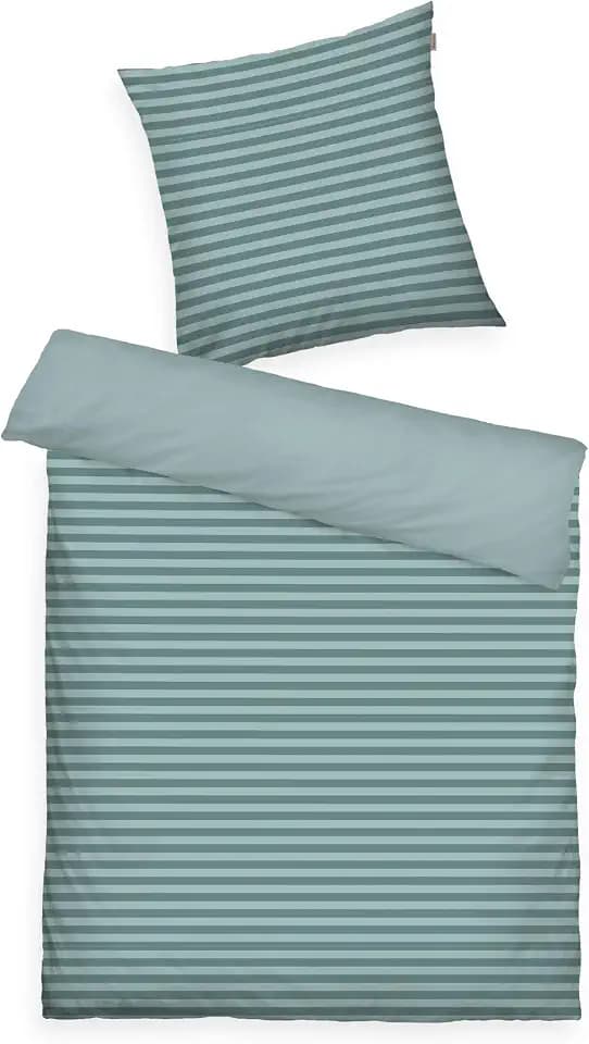 TOM TAILOR Renforcé-Bettwäsche, 80x80 + 135x200 cm, 100% Baumwolle/Renforcé, mit Wendemotiv und farbigem Reißverschluss, MEDIUM STRIPES Türkis (Fresh Sage, Smokey Sage)