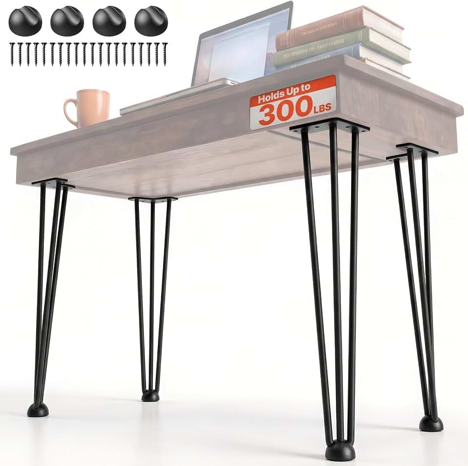 VEVOR Happybuy 20 Zoll 50,8 cm Haarnadel Tischbein Möbelfüße Verstellbar Austauschbare ischbeine Metall Schwarz 4 Stücke mit 4 Gummibodenfüße