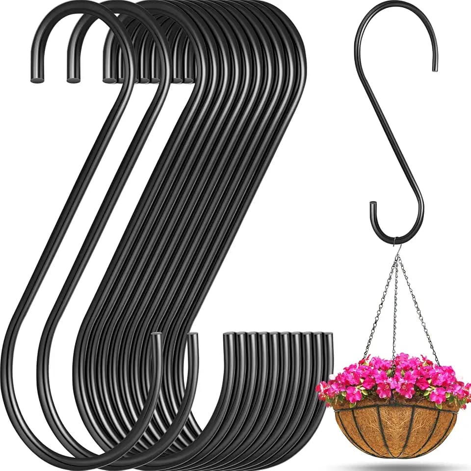 S Hooks for Hanging Plants Branch Hook, 12 Pack, Black, 12 Inch