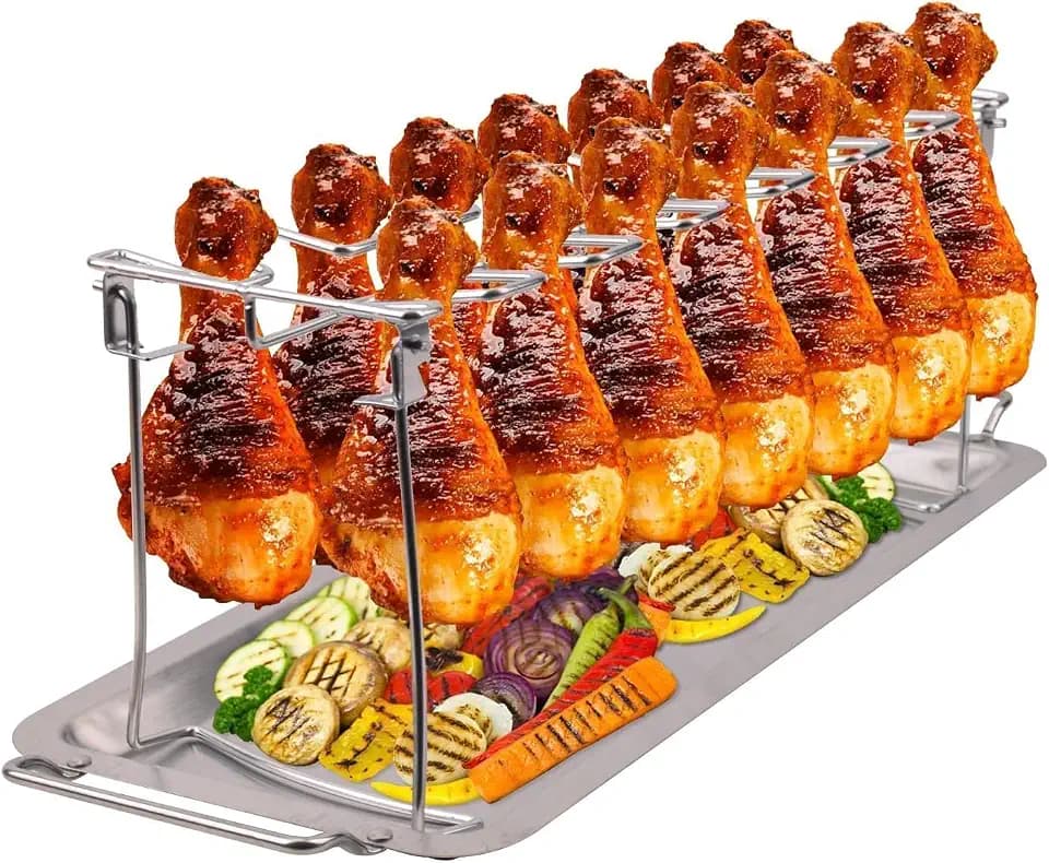 14 Slots Stainless Steel Chicken Lollipop Rack with Drip Tray