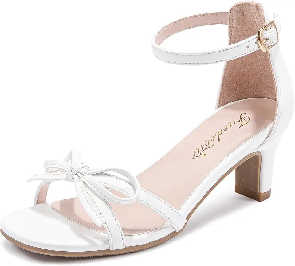 Furdeour Heels for Girls Dress Shoes Bow Sansals Flower Girl Big Kids Teen