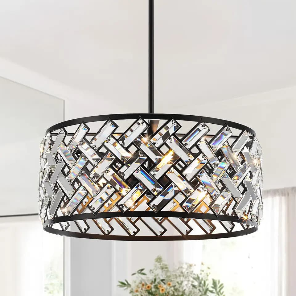 MEIJIA Crystal Chandeliers for Dining Room 19.6" Black Modern Chandelier