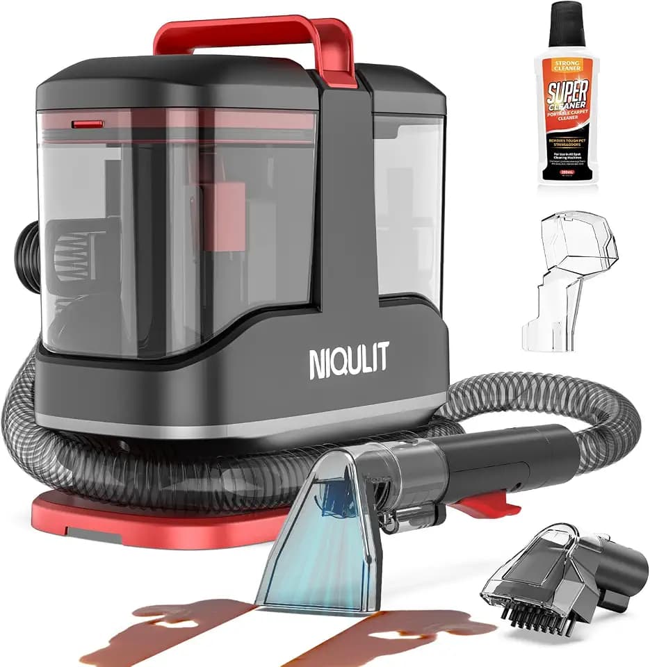 Portable Carpet & Upholstery Cleaner Machine - 15Kpa Deep Cleaning for Area Rugs, Pets, Couch & Car, Cleaning Machine with Dual Size BrushHead & Self-Cleaning System, Spot Cleaner for Stairs/Furniture