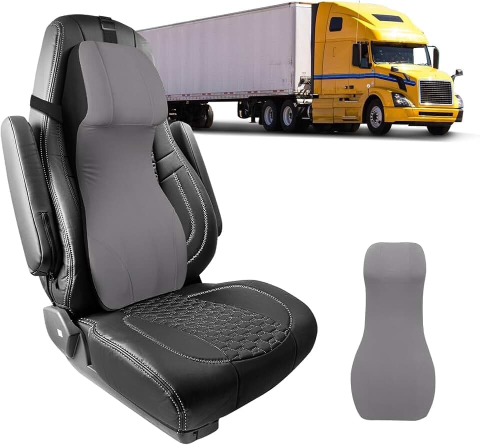 2-in-1 Car Lumbar Support with Headrest Pillow for Semi Truck Motorhome, Gray