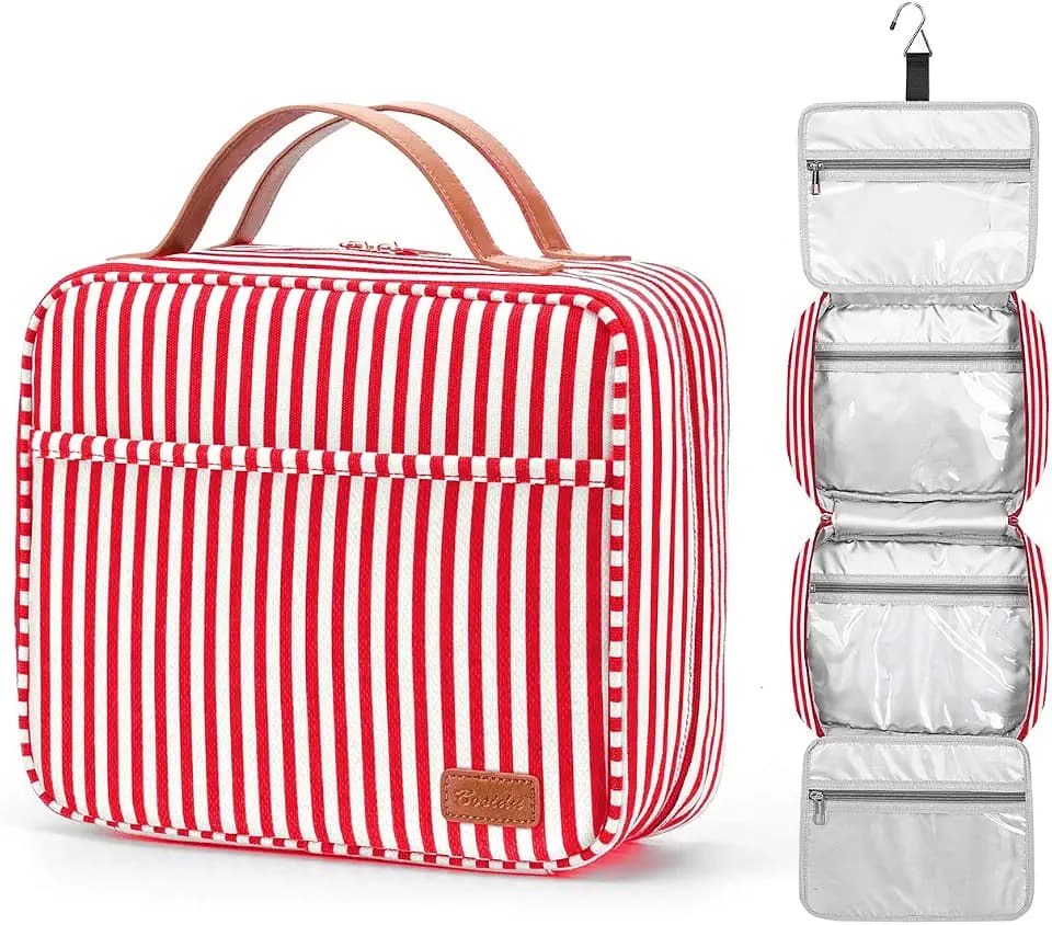 Bosidu Hanging Travel Toiletry Bag,Large Capacity Cosmetic Travel Toiletry Organizer for Women with 4 Compartments & 1 Sturdy Hook,Perfect for Travel/Daily Use/Christmas
