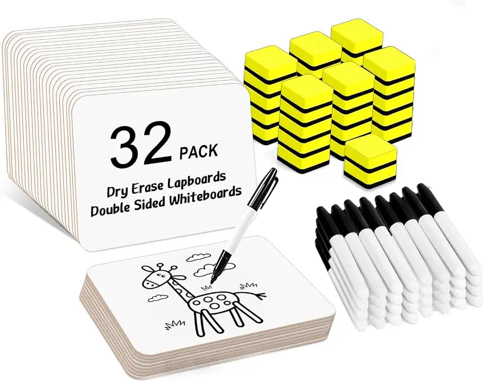 Dry Erase Lapboards, HERKKA 32 Pack Double Sided Dry Erase Lap Boards 9 x 12.5 Inch, 32 Markers, 32 Erasers, Small Dry Erase Boards for Students Classroom Teacher Supplies
